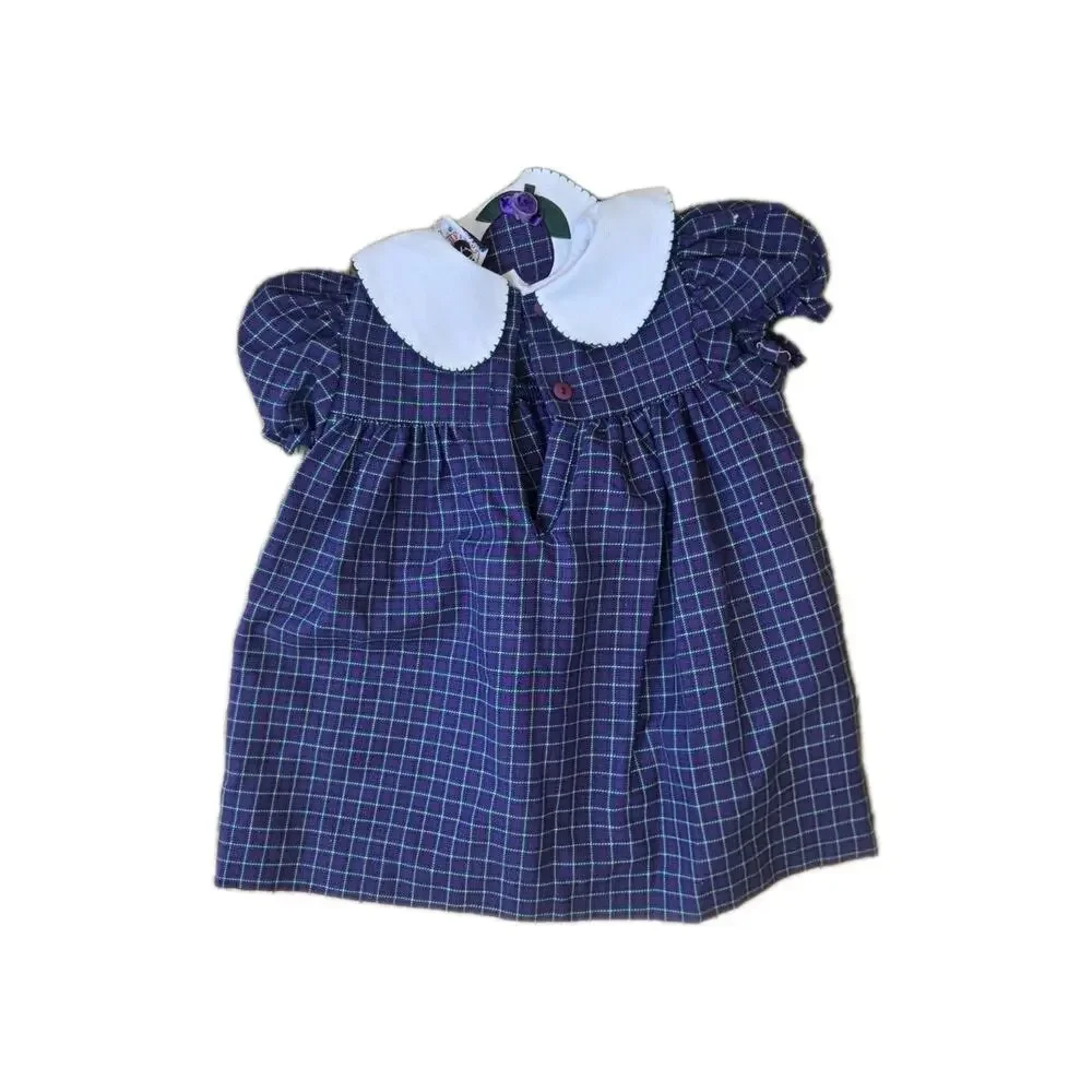 Vintage Purple Gingham Mardi Gras Smocked Bishop Dress Sz 12 Months